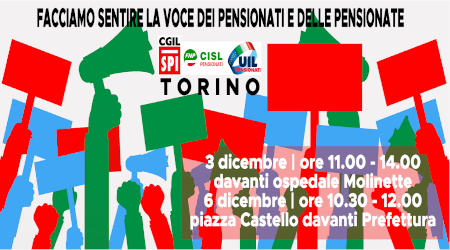 A Torino il 3 e 6 dicembre mobilitazione dei pensionati e delle pensionate