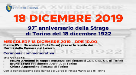 Mercoledì 18 dicembre ricorre il 97° anniversario dei Martiri della Camera del Lavoro