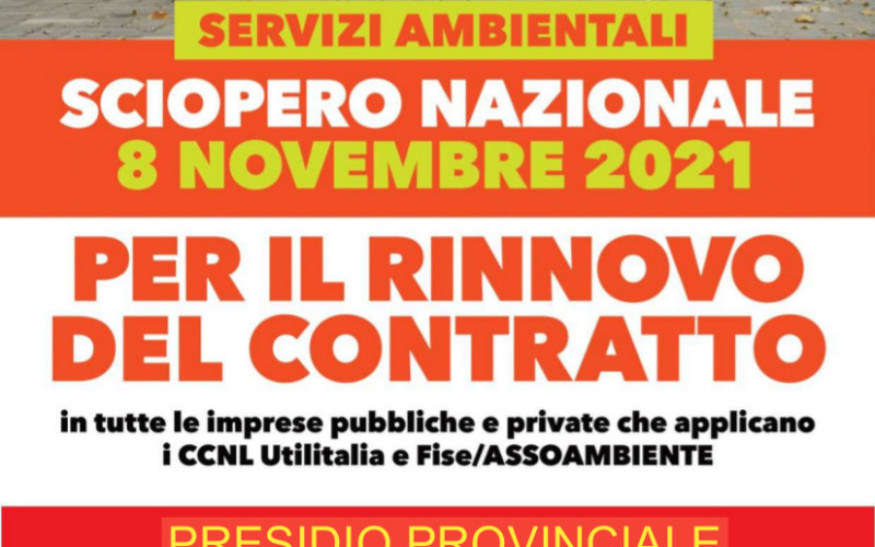LAVORO, 8 NOVEMBRE SCIOPERO SERVIZI AMBIENTALI PER RINNOVO CONTRATTO
