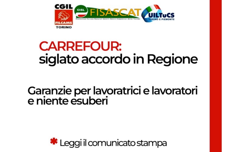 CARREFOUR: SIGLATO ACCORDO IN REGIONE PIEMONTE