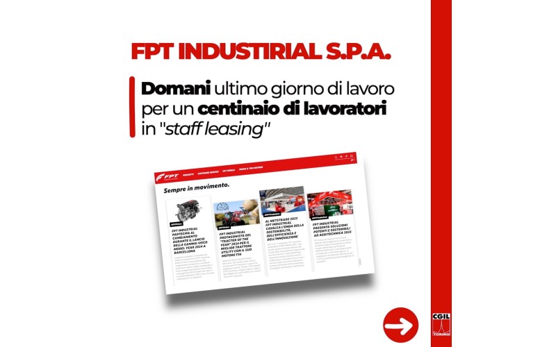 FPT Industrial S.p.a.|Domani ultimo giorno di lavoro per un centinaio di lavoratori in staff leasing