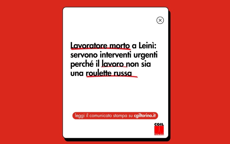 Lavoratore morto a Leinì: servono interventi urgenti perché il lavoro non sia una roulette russa