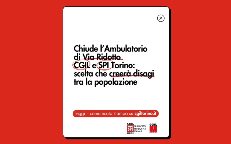 Chiude l’Ambulatorio di Via Ridotto CGIL e SPI Torino: scelta che creerà disagi tra la popolazione