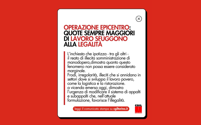 Operazione Epicentro: quote sempre maggiori di lavoro sfuggono alla legalità