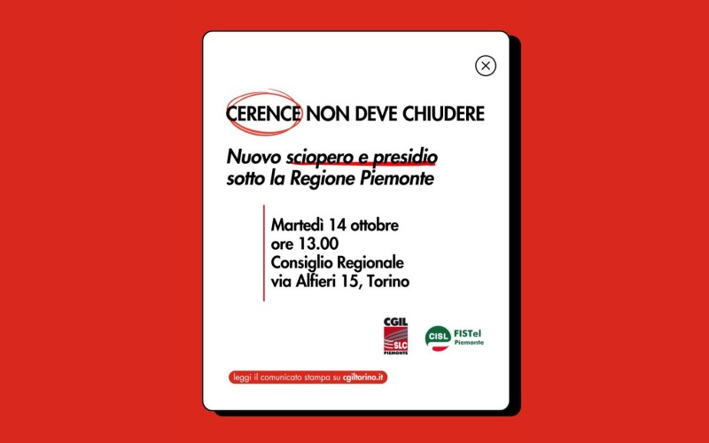 Cerence: nuovo sciopero e presidio sotto la Regione Piemonte