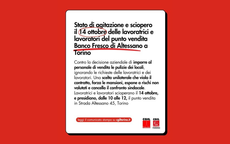Sciopero e presidio al Banco Fresco di Altessano