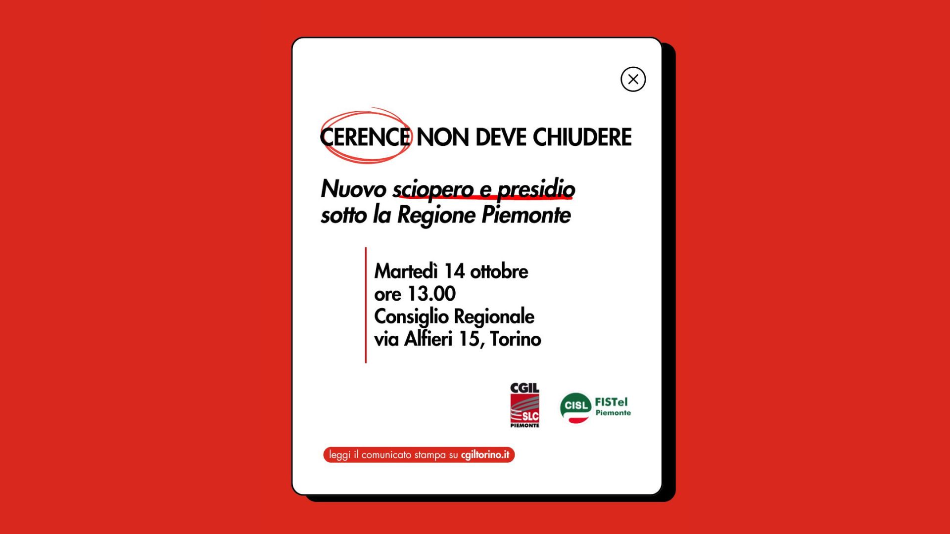 Cerence: nuovo sciopero e presidio sotto la Regione Piemonte