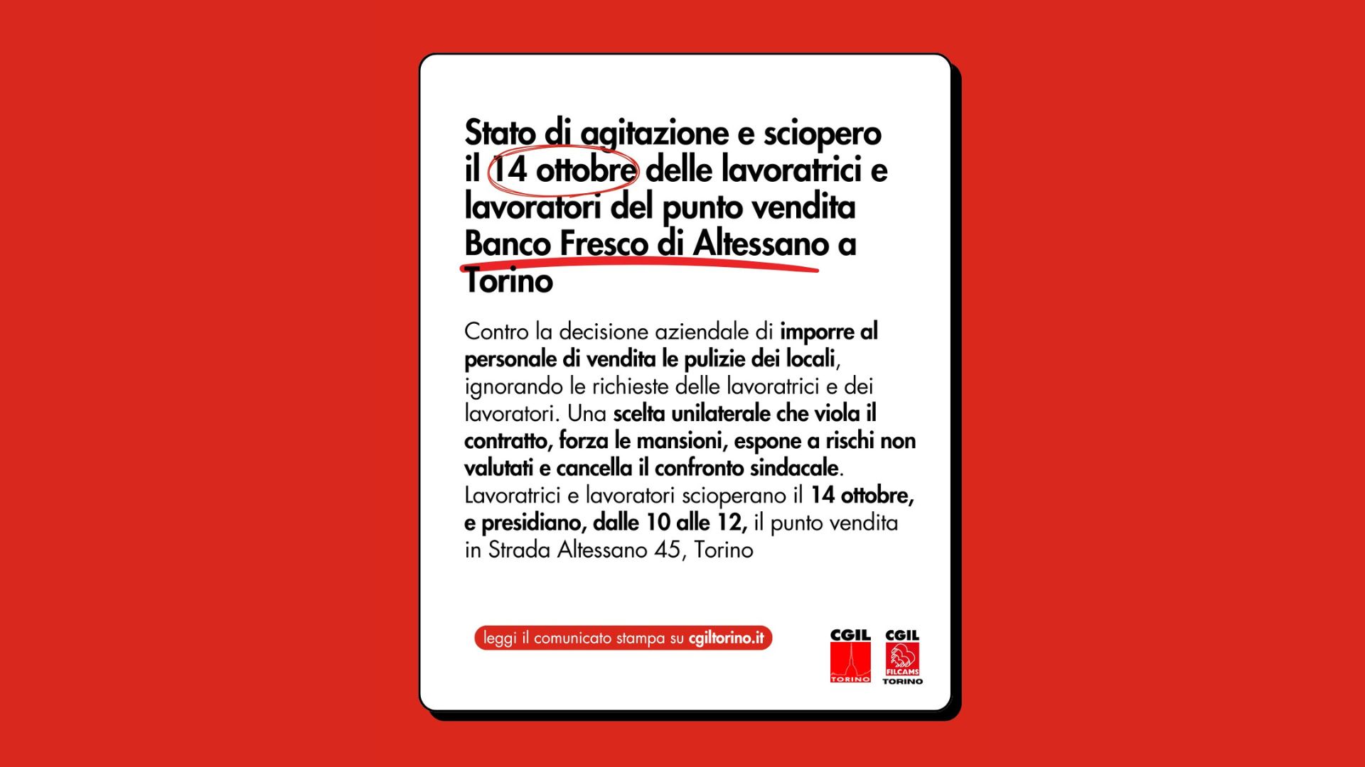 Sciopero e presidio al Banco Fresco di Altessano